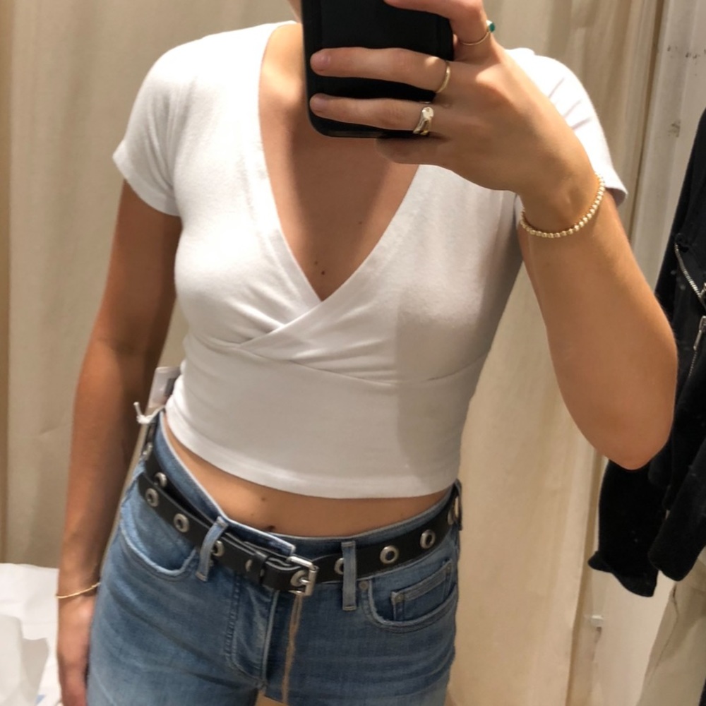 Brandy Melville White Crop Cross Front Tshirt